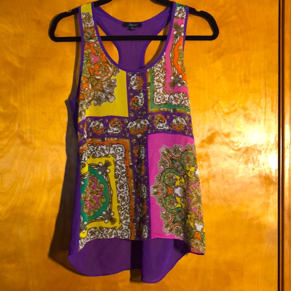 Chiffon patterned racer back top size S